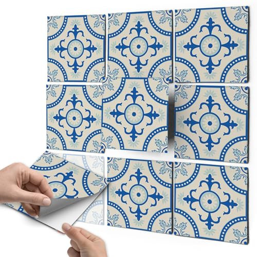 40 Stück Fliesenaufkleber 15x15 cm für Küche und Bad - Fliesenfolie, Klebefliesen - Klebefolie Fliesen selbstklebend SET // Design: Blue Pattern Line