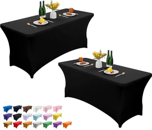 Wolfway Lot de 2 nappes de table rectangulaires en élasthanne extensible lavable et infroissable pour fête, banquet, mariage, cocktail et festival 1,2 m