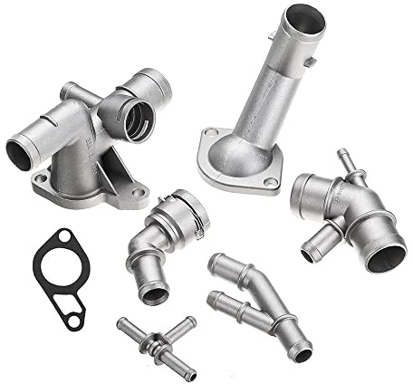 7pcs Aluminum Coolant Flange Upgrade Kit with Cooling Hose Flange Connector Coolant T-Fitting Thermostat Housing Cover Water Distribution Pipe Compatible with VW Golf GLI GTI MK4 1.8T TT 337