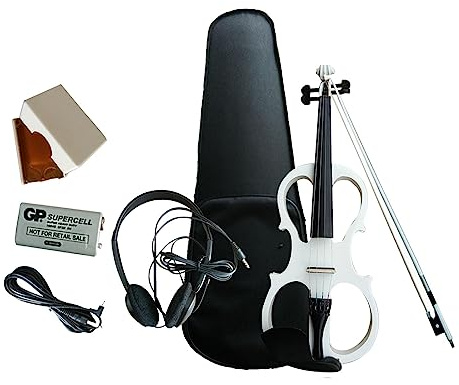 Amagogo 4/4 elektrische Violine in Originalgröße mit Violinzubehör und Hartschalenkoffer, elektronische, leise Violine aus Massivholz für Bühnenshow-Auftritte, Weiß