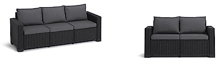 Keter Allibert by Gartenlounge Sofa California 3-Sitzer, Graphit/cool Grey, 199 x 68 x 72 cm & Allibert by Gartenlounge Sofa California 2-Sitzer, Graphit/cool Grey, 141x68x72 cm