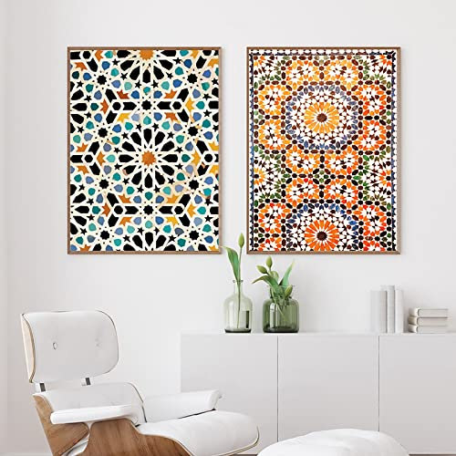 Marokkanische Wandkunst Leinwandgemälde Mosaik orientalische arabische Poster und Drucke Boho-Stil dekorative Bilder für Wohnzimmerdekoration ohne Rahmen