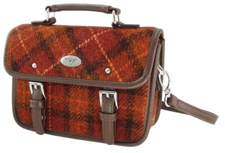 Glen Appin Harris Tweed Bervie Mini-Umhängetasche mit verstellbarem und abnehmbarem Schultergurt, 117 Orange & Braun kariert, s