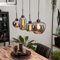 Suspension Talok, lampe à suspendre en métal/verre en noir/fumée, lampe avec abat-jour en verre, hauteur max. 120 cm, 4 x E27, ampoule(s) non incluse(s)
