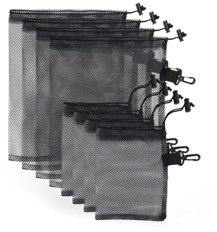 Netzbeutel, HASLED 8 Stücke Beutel mit Kordelzug, Mesh Bag mit Haken, netztasche 2 Größen, zur Aufbewahrung von Gegenständen und Spielzeug
