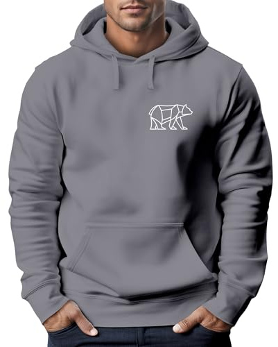 Neverless® Hoodie Herren Print Polygon Bär Natur Outdoor Kapuzenpullover Fashion Streetstyle