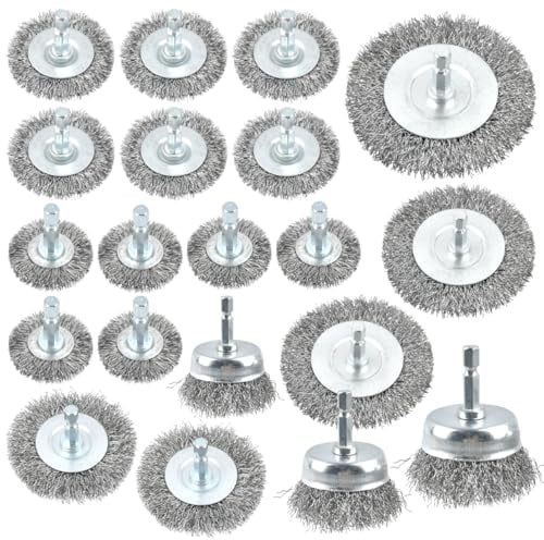 20Pièces Brosses Métalliques pour Perceuse,Brosse Metallique pour Meuleuse avec 6mm Tige Hexagonale 1/4,Brosse Métallique de Nettoyage Brosse de Nettoyage pour Perceuses Polissage Meulage Dérouillage
