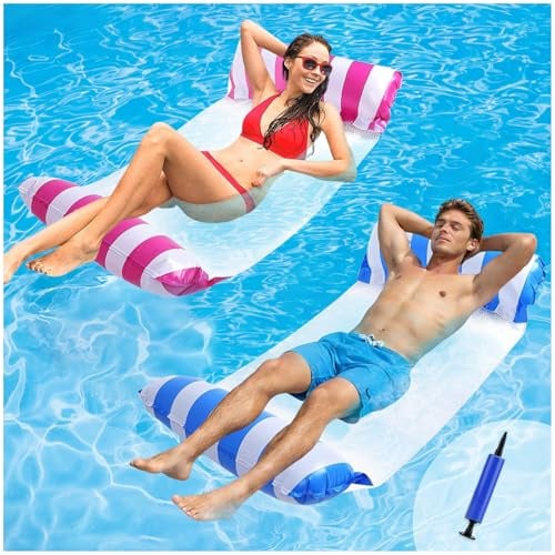 Audasi 2 Piezas Hamaca Inflable para El Agua Colchoneta Piscina Hinchables Para Piscina 4 en 1 Hamaca Flotante Colchoneta Plegable Flotador Colchón de Natación Hamaca Silla Piscina Inflatable