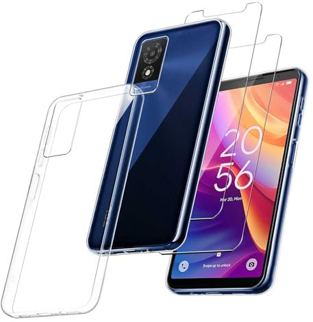 MIBZOR 3 en 1 Coque Compatible avec TCL 501 (6.0), 1 Housse et 2 Pièces Verre trempé écran Film Protecteur, Transparent Souple Silicone Étui Bumper TPU Case Cover