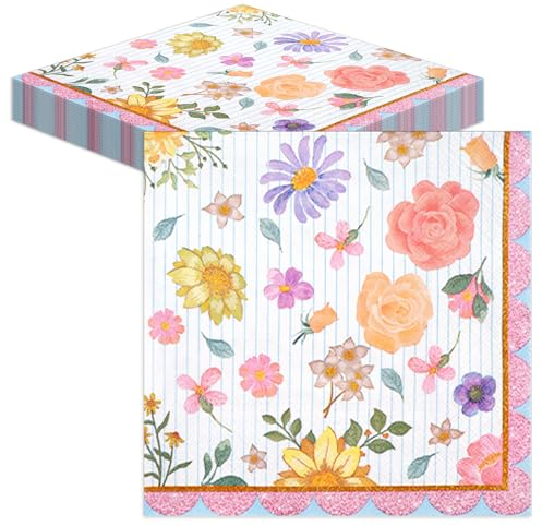 VReder Floral Paper Napkins, Serviettes for Mother's Day, Wedding, Birthday, Baby Shower Decoration (48pcs)