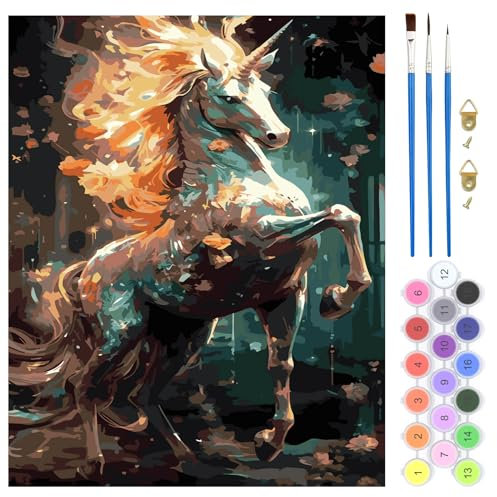 QENSPE Peinture par Numéros Licorne pour Adulte, Kit de Peinture sur Toile Bricolage pour Adulte Débutants avec Pinceaux Peinture de Dessin de Pigment Acrylique 40x50cm (Cheval)