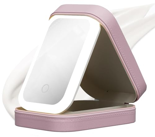 Make-up Aufbewahrungsbox Mit Spiegel LED Licht, Reise Kosmetiktasche Mit Beleuchtetem Spiegel,Tragbare Schminktasche Mit Touch-Steuerung, Reise Kosmetikkoffer Geschenk Für Frauen