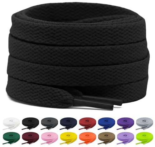 Shecret 2 Pares de Cordones, Cordones Planos de 8mm, Cordones Zapatillas Deporte Para Zapatillas Deportivas, Correr, Adultos, Niños, Poliéster (Negro, 80 cm - 2 Paar)