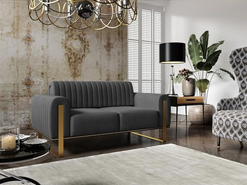 Sofa Designersofa VALERIE 2-Sitzer in Stoff Elisa Velvet (Anthrazit)