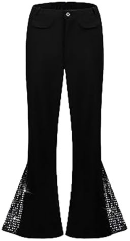 EWFAS Schlaghose Herren Ausgestellte Hose Männer Pailletten Disco-Hose 80er Jahre Outfit Karneval Disco Outfits Hippie Kostüm Faschingskostüme
