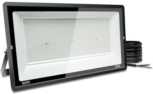 Blivrig 600W Spot LED Extérieur Blanc Froid 6500K, 60000LM Projecteur LED Exterieur IP66 Imperméable, Eclairage LED, pour Terrasse, Patio, Chemins, Stades, Usines, Parking, Garage, Jardi