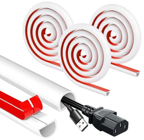 White Cable Trunking,Half Round Cable Cover Self Adhesive Cable Management Trunking Mini Flexible Cable Protectorl for Wires on Wall Floor Wire Trunking to Hide Wires for Electric Cables (3M)