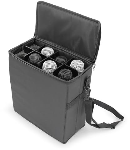 CASEMATIX Wireless Microphone Case Compatible with Eight Wireless Mic System Microphones Up To 11 by Sennheiser, Shure and More - Lightweight Mic Bag For Travel and Storing Singing or Karaoke Mics