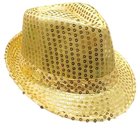 AWAVM GWAWG Glitzer Hut Kinder Paillettenhut Schwarz Gold Rot Silber – Disco Jazz Hip Pop Partyhut für Kostüm Kinder, Karneval Fasching Halloween Mottoparty Kopfbedeckung Kostümzubehör Unisex (Gold)