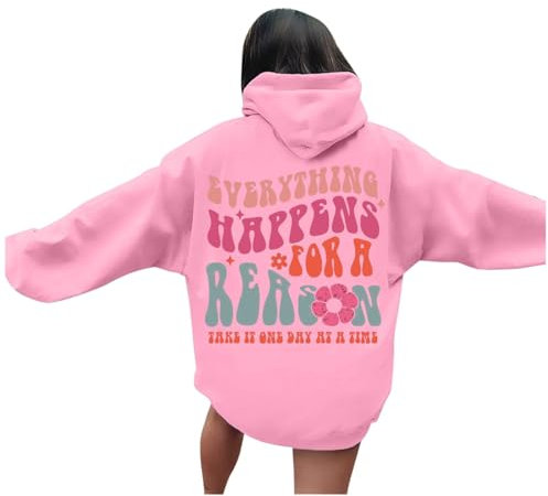 Generisch Oversize Kapuzenpullover Damen Streetwear Pullover Buchstaben Aufdruck Locker Lässig Sweatshirt mit Kapuze Mode Y2K Winter Langarm Pulli Kapuzesweatshirt Briefe Drucken Hoodie mit Taschen