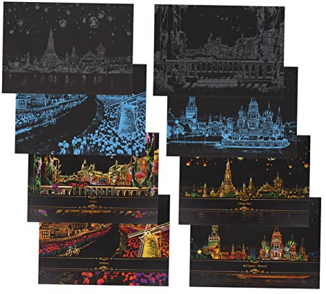 MUSISALY 8pièces à Gratter Arc-ciel Nocturnes Papier à Gratter Créatif Pour Artistes