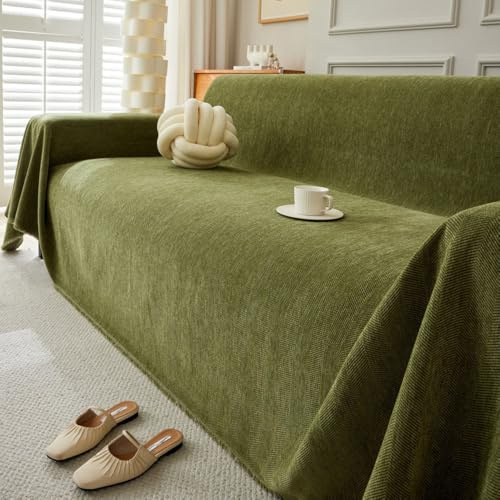 Highdi Sofadecke Universelle Couch Überzug Einteiliger Vielseitige rutschfeste Fischgrätenmuster Sofa Cover Decke 1 2 3 4 Sitzer Sofa Überzug L Form Sofabezug Ecksofa (180x340cm,Olivgrün)