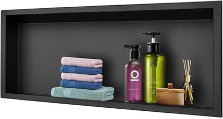 euroharry Nicchia da parete 90 x 30 x 10 cm, in acciaio inox 304, colore nero, per la conservazione del bagno, non necessita di piastrelle, doccia a incasso