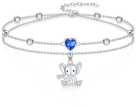 ROMANTICWORK Elefant Fußkettchen für Damen Doppel Fußkettchen Verstellbar Elefanten mit Herz Layered Fußkettchen Strand Schmuck Geschenke für Damen Mädchen