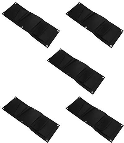 Akozon 5 Umweltfreundliche, Biologisch Abbaubare Sämlingsbeutel – Filz-Pflanztöpfe mit 3 Taschen Zum Aufhängen an der Wand – Ideal für Garten- und Zimmerpflanzen (Black)