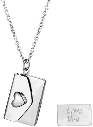 JewelryWe Halskette Damen Herz Briefumschlag: Edelstahl Gold Herz Liebesbrief Umschlag öffenbares Foto Medaillon Anhänger mit Kette Geschenk für Frauen Mutter Freundin Ehefrau