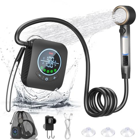 Ducha portátil - Ducha recargable de 8000 mAh, bomba de ducha portátil de 6.0 l/min, ducha al aire libre para camping, senderismo, viajes, lavado