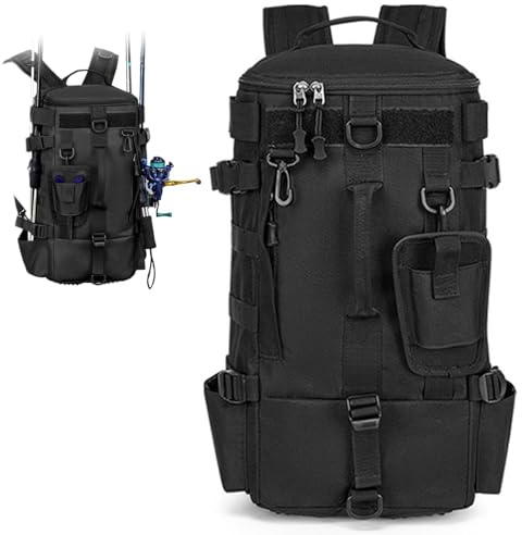 Yunlaishaocer Zaino da Pesca, Borsa da Pesca Impermeabile in Tessuto Oxford,Zaino Multifunzionale di Grande Capacità, adatto per Campeggio, Ciclismo, Pescas, Sport All'Aperto