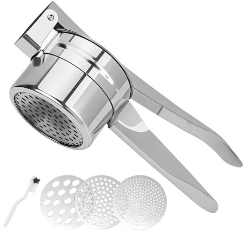 LAGAHS Potato Ricer Stainless Steel, Mashed Potato with 3 Interchangeable Discs, Potato Mashers for Fruit Vegetables Large Capacity（with Brush）