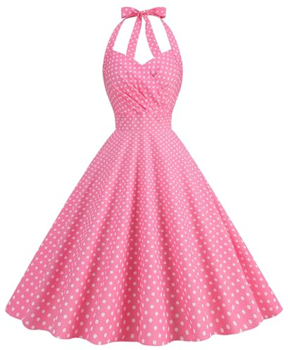 Robe Vintage Années 50 Femme Retro Rockabilly Pin Up Chic et Elegant Robes sans Manche Dos Nu Polka Dot Mariage Cocktail Soirée Fête Cérémonie