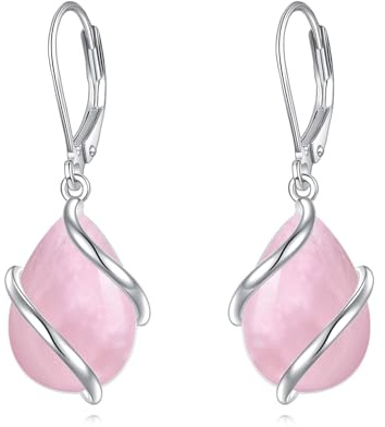 POPLYKE Rosenquarz Ohrringe Damen 925 Sterling Silber Träne Tropfen Hangle Ohrringe Rosa Opal Schmuck Geschenke für Damen