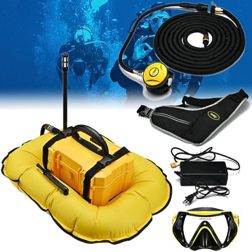ExoticaBlend 3/5,5 Stunden wiederaufladbares Tauchsystem, wasserdichter Luftkompressor mit Schlauch und Tauch-Atemregler, Tauchausrüstung für Freizeit, Tauchen, Angeln,Yellow-D3000