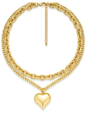 LILIE&WHITE Damen Halskette Gold Herzanhänger – Zwei-Lagen Kette, Nicht Abfärbend & Allergiefrei, Modischer Schmuck für Alltag & Geschenk für Frauen