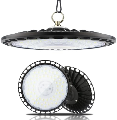 Fynokst UFO LED Lámpara de Alta Bahía 200W, 30000LM Focos Led Interior Techo, 6000K Lámpara Alta Bahía, Iluminación Impermeable IP66 Campana LED Industrial para Fábrica, Garaje, Taller