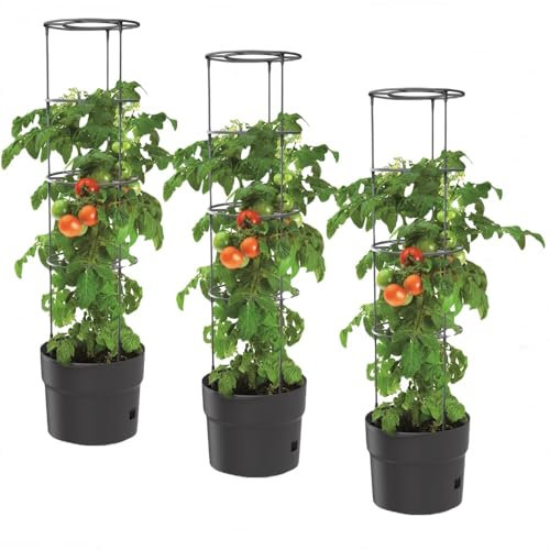 BirnePower 3X Tomatentopf Blumentopf Tomatenkübel 28L Topf für Tomatenpflanzen Tomatenzüchter mit Wasserspeicher Pflanzkübel mit Rankhilfe Rangitter Ø 40 cm H 153 cm