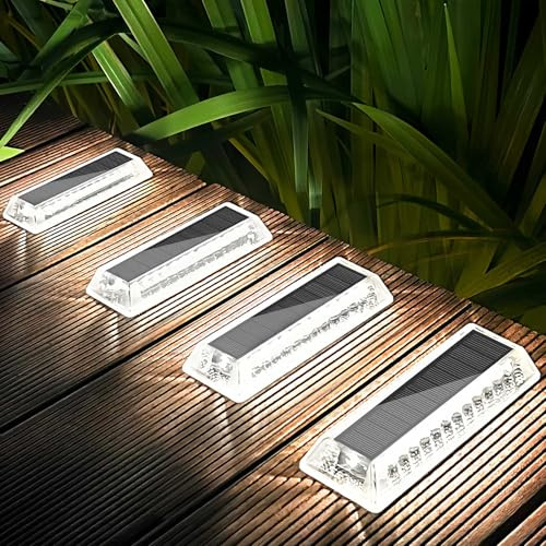 Lacasa Lampe Solaire Exterieur Jardin, 4 Pack 50LM Lumiere Solaire Exterieur Blanc Froid, IP68 Etanche LED Lampe Solaire Auto On/Off Eclairage Solaire pour Sol Escalier Chemins Terrasse Allée Patio