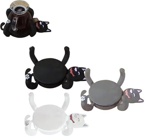 Cute Cat Coasters, 3D Print Cat Mugs for Cats Lovers, Funny Drink Holders with Heat Resistant Base, Coffee Table Decor (3pcs)