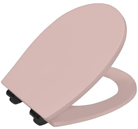 BEMIS Hudson Ultra-Fix Matt Toilet Seat - Rose. Wooden Toilet Seat with Water Based Paint for Easy Clean. Adjustable Matt Black Hinges, Universal & Easy Installation