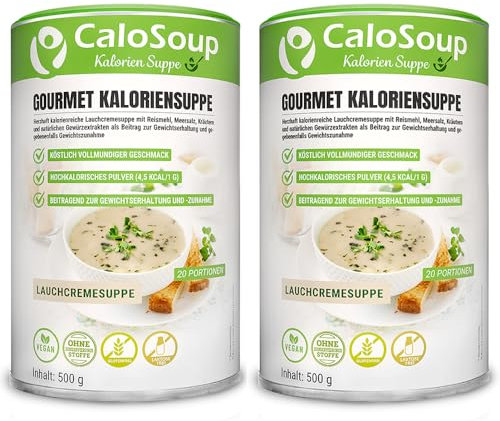 Hochkalorische Suppe für Gewichtszunahme I Nahrung hochkalorisch als Gourmet Fertigsuppe I 40 Portionen CaloSoup Kalorien Lauchsuppe (SPARSET 2x Lauchcreme Suppe)