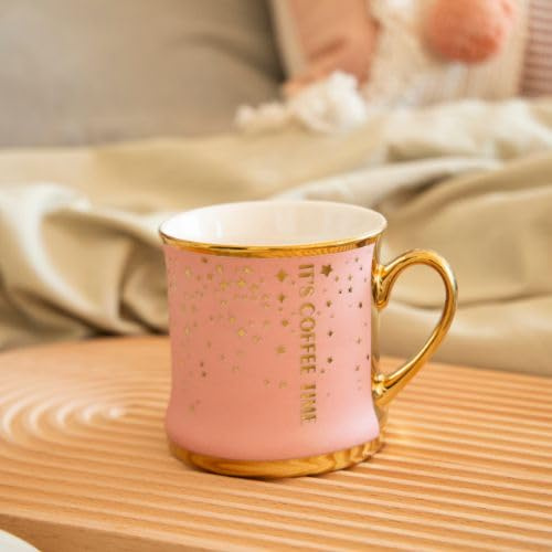 FabFinds It’s Coffee Time Ceramic Mug 350ml Gold Finish Printed Coffee Cup, Stylish Assorted Designs, Durable Ceramic, Gift for Home or Office, Tea & Hot Drink Mug (1, Blush Pink)