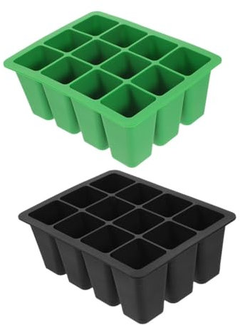 HIAKDOFT Reusable Silicone 12-Cell Seed Starter Tray for Vegetables and Succulents Plant Germination Tray Gardening Accessory 2-Piece Set
