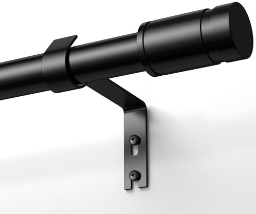TRAROD Gardinenstange Schwarz 76-122 cm, 16 mm Durchmesser Vorhangstange Ausziehbar, Vorhangstange mit Halterung und zylindrischen Enden für Schlafzimmer, Wohnzimmer und Küche - Schwarz Matt