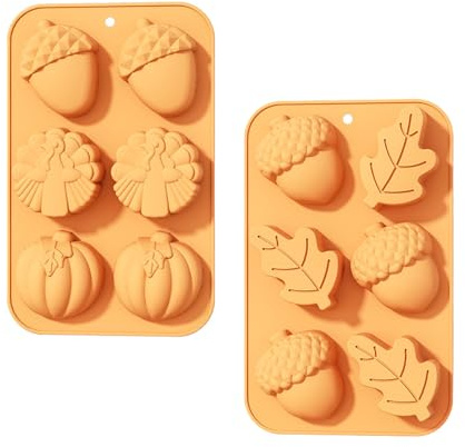 2 Stück Herbst Silikon Schokoladenformen, 6 Mulden Kürbisblatt Eiche | Silikonformen, Ahornblatt Kürbis Silikonformen, 3D Kürbis Silikonform, für Pudding, Muffin, Kuchen
