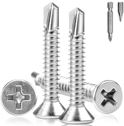 100 tornillos autorroscantes, cabeza avellanada, M3,5 x 32 mm, cabeza avellanada 410, acero inoxidable, tornillos autorroscantes, con dos puntas PH1, tornillos de metal para fijación a chapa