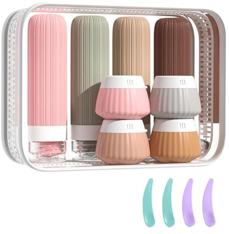 APKOL 12 Pezzi Bottiglie da Viaggio in Silicone, 90ml/40ml Kit Viaggio | Liquidi Riutilizzabili, Kit da Contenitori da viaggio per Liquidi, Shampoo, Crema, Lozione per Viaggi Aerei,Rosa
