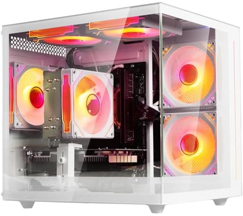 suevery Gaming PC Bundle White R5 Tower Computer | AMD Ryzen5 6Cores bis zu 4.1G DDR4 16G RAM Radeon 4G M.2 NVMe 512G SSD Wi-Fi6 R5 Gamer Home